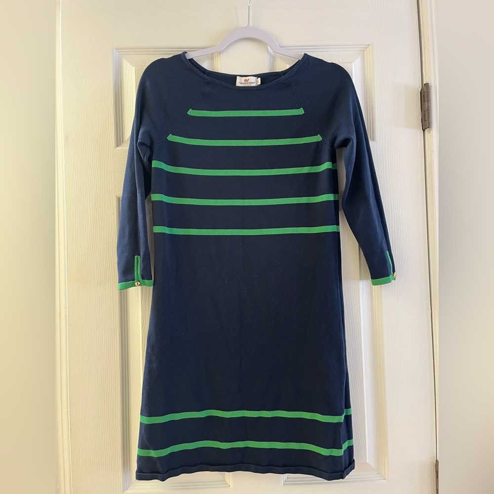 Vineyard Vines Navy and Green Striped Dress